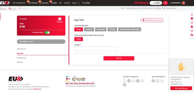 Hướng dẫn nạp tiền EU9 siêu nhanh gọn